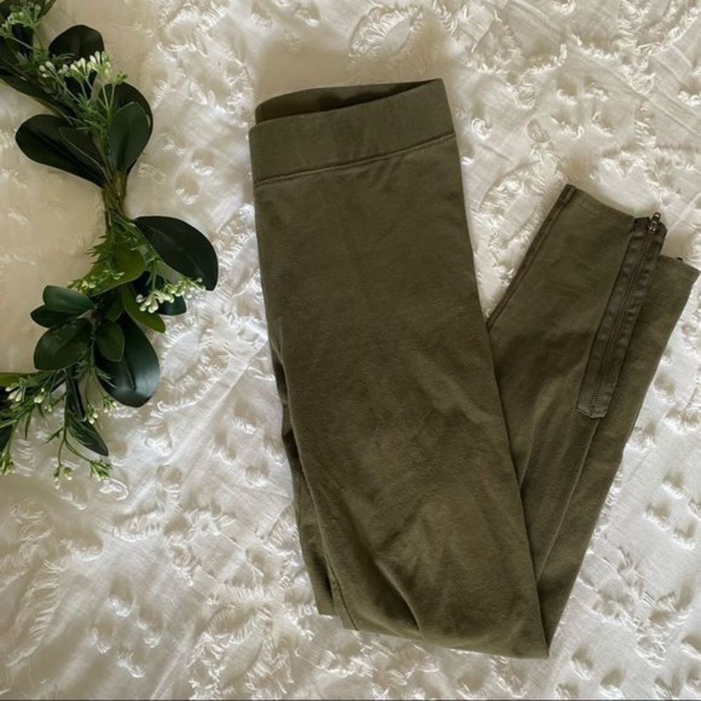 American Eagle AE Olive Green Cotton Hi Rise‎ Zipper Leggings